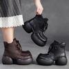 Johnature Натуральная кожа Британский стиль Ретро Толстая подошва Плюшевые Короткие ботинки Универсальная женская обувь на платформе