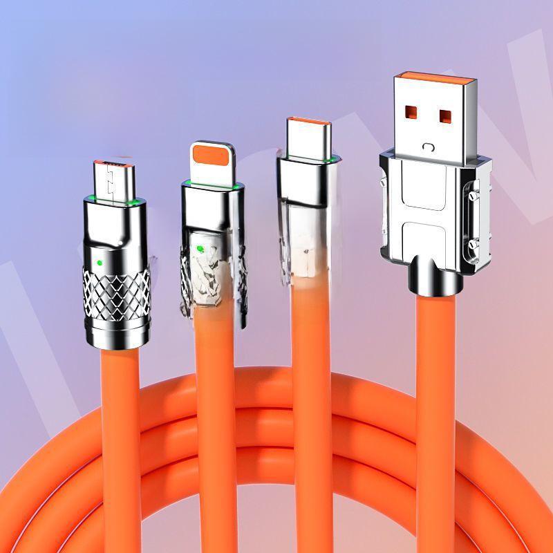 Кабель для быстрой зарядки 3-в-1 120 Вт, утолщенный, для устройств Apple, Huawei и Android