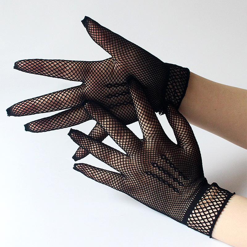 Sheer Lace Hollow Out Mesh Gloves Ultra Thin Stretchy Soft Full Finger Women's Gloves for Wedding Ceremony Event Black White