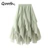 Women Asymmetrical Ruffled Edge Mesh Skirt Casual High Waist Mid-length Long Tulle Skirt For Spring Summer QT2045