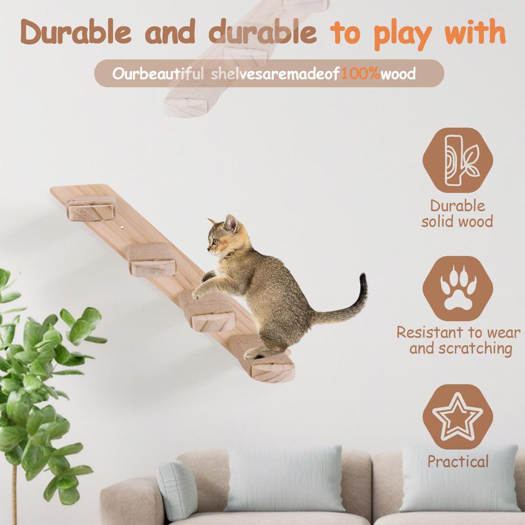 Cat Climbing Shelf Wall Mounted Four Step Cat Stairway with Jute Scratching for Kitten Perch Platform Walls Furniture for Cats