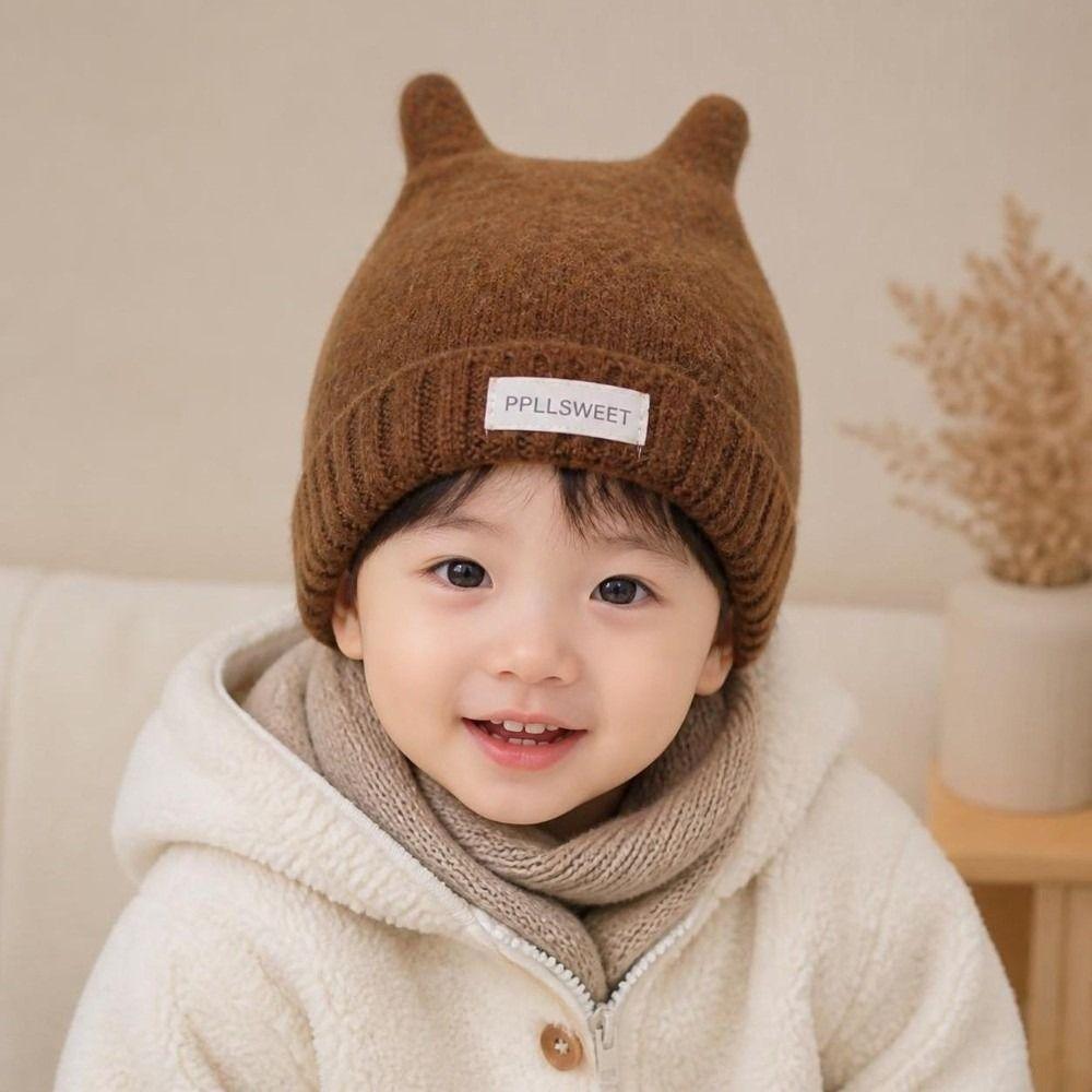 Warm Toddler Knitted Beanie Antenna Detail Baby Knit Cap Durable Pull-On Hat Fall Winter Wear