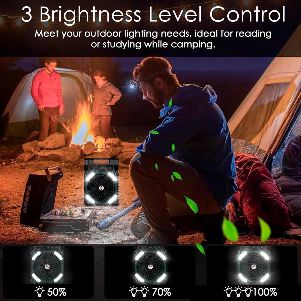 Portable Solar Fans with LED Lantern Rechargeable Powered Camping Folding Fan USB