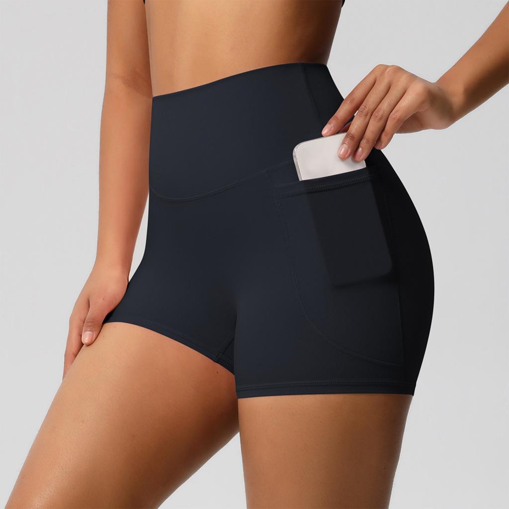 Women's Fashion Solid Color Pocket High Waist Tight High Stretch Yoga Shorts Sports Running And Fitness Three Quarter Pants