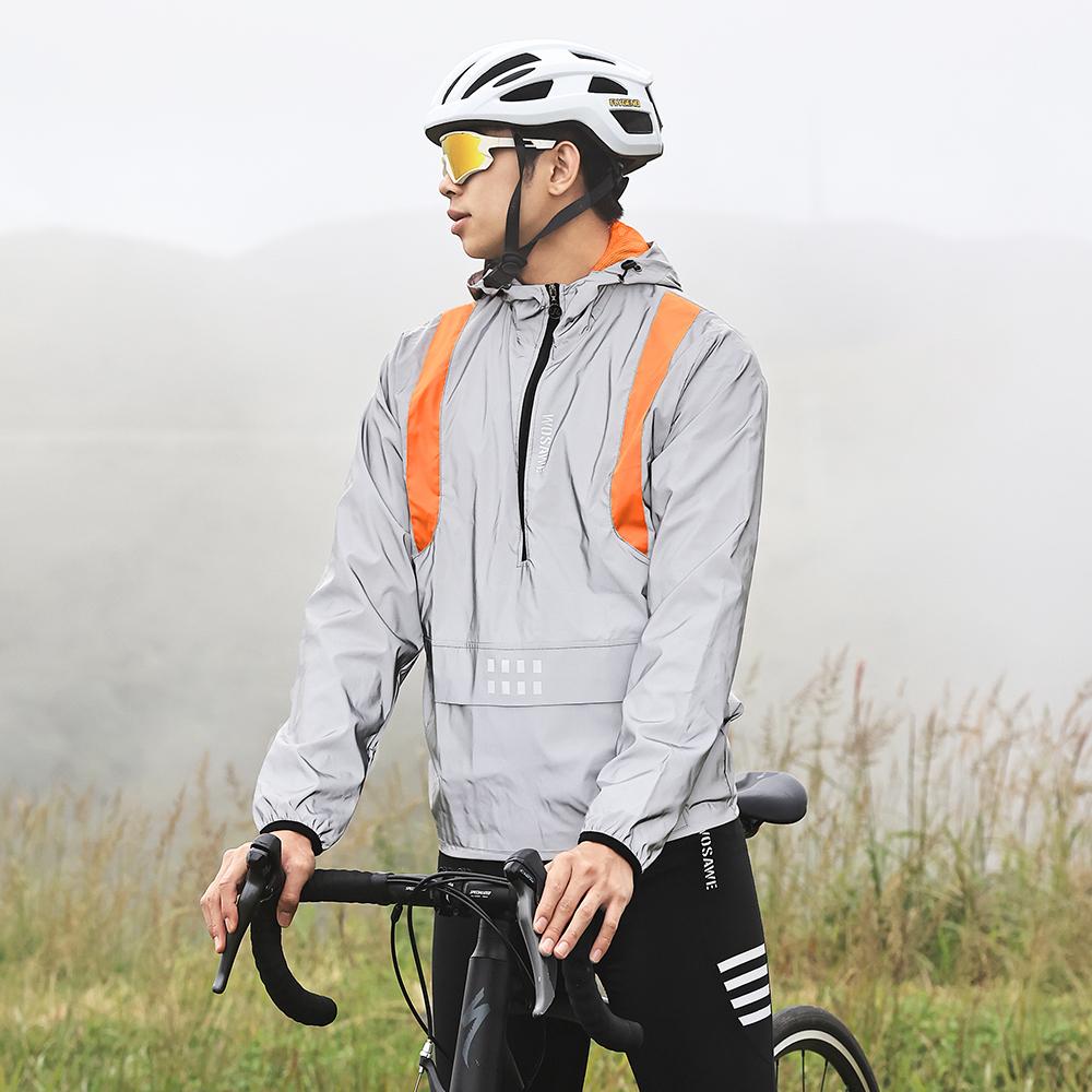 Wosawe Мужская серебряная светоотражающая велосипедная куртка разноцветная ветровка с капюшоном для езды на велосипеде спортивное пальто на открытом воздухе