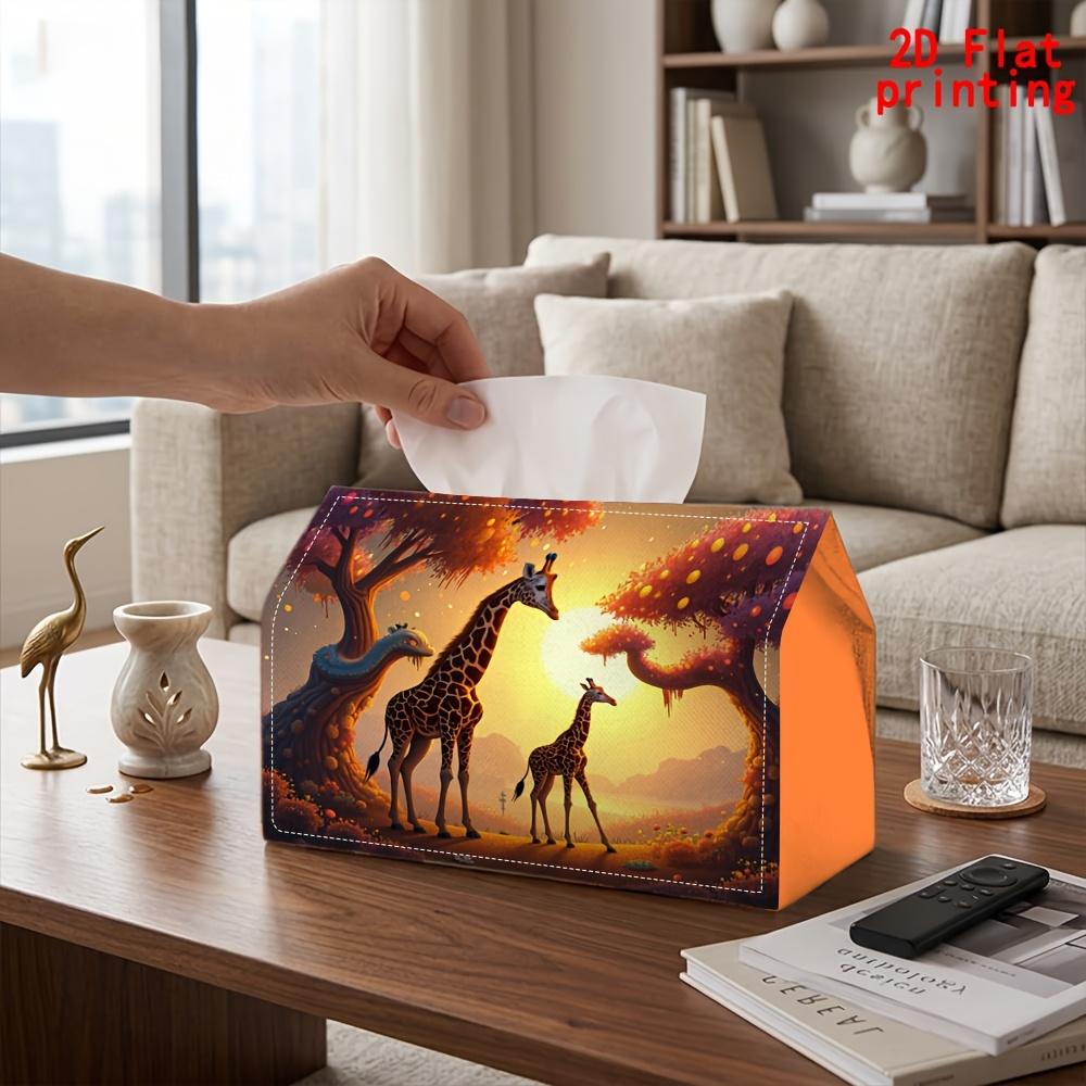 2D Flat 1pc Tissue Box, Fantasy Giraffe Pattern Napkin Dispenser, Reusable Daily Desktop Tissue Storage Box, Suitable for Kitchen, Living Room, Bedroo