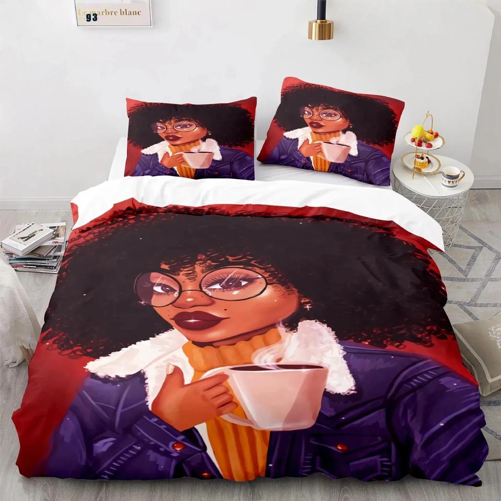 Cartoon Girly Watercolor Fashion Printed Bed Set Duvet Cover Pillowcase Bedding Set Linen Sheet Quilt Cover Full Queen King Size
