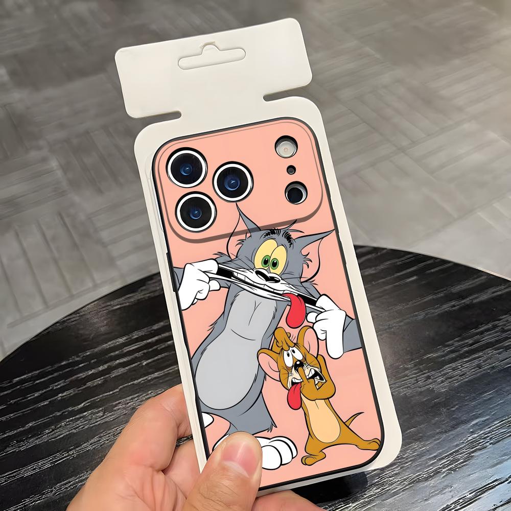 AniME-T-Том и Джерри Кавайный Чехол для Телефона Для IPhone 17 Air 16 E Pro Max 15 14 13 Mini 12 Pro 11 Max Plus Черный Мягкий Чехол