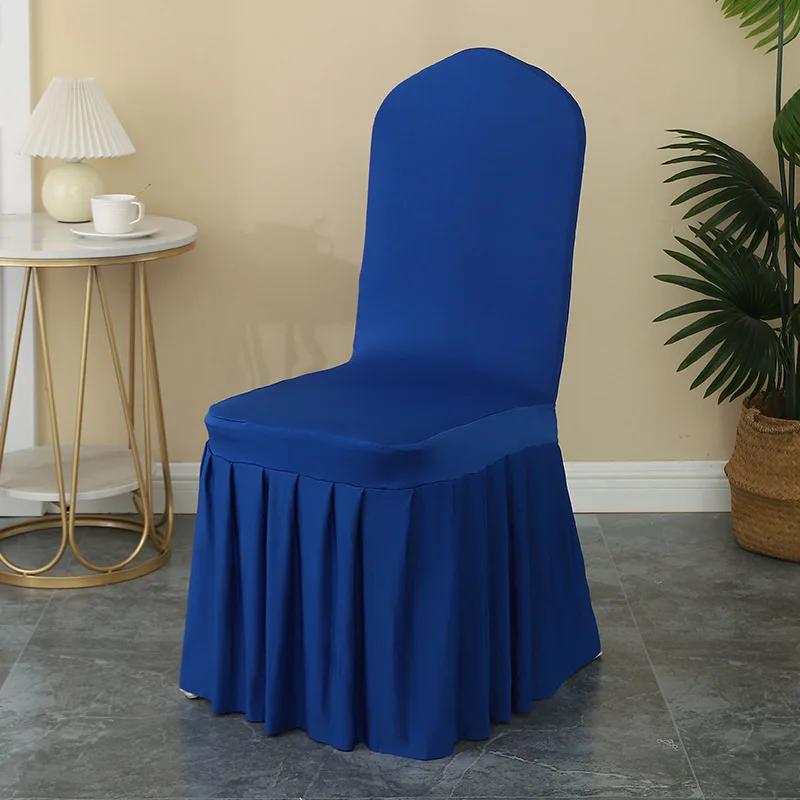 1-6pcs Thick High Elastic Stretch Chair Cover Wedding Spandex Pleated Skirt Chair Slipcovers For Birthday Party Banquet Decor