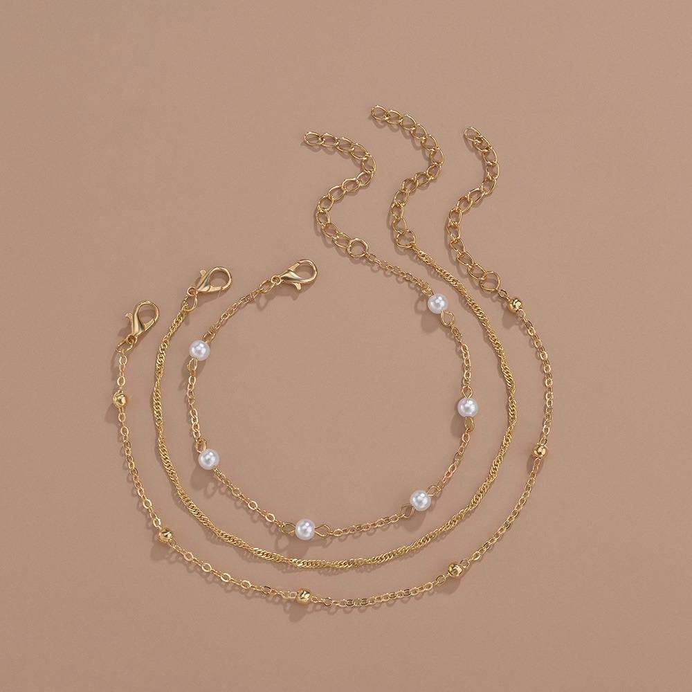 Пляжный стиль морского курорта, жемчужный многослойный браслет на ногу, металлический регулируемый многоярусный браслет на ногу