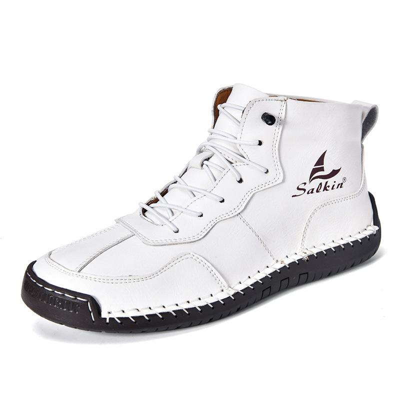 Sailing Couple High-top Shoes, The Same Retro Tooling Boots for Men and Women, Spring Soft-soled Versatile Casual Leather Shoes