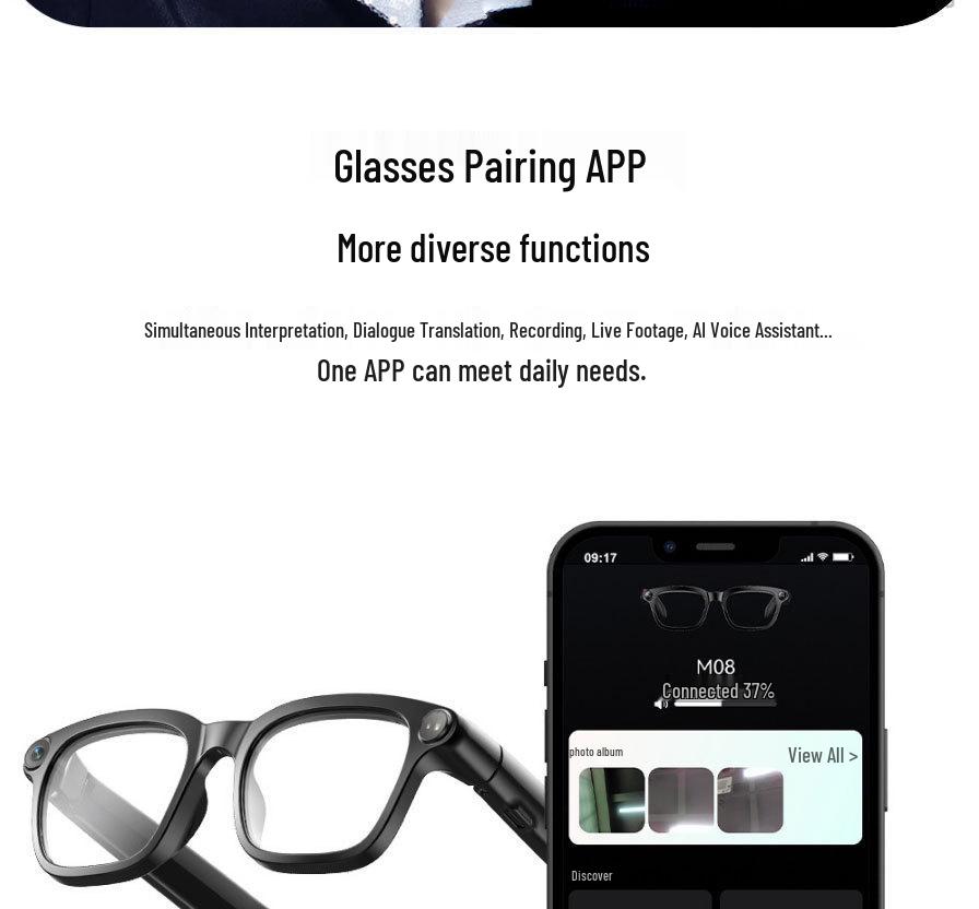 Smart Glasses with 800W Pixel HD Camera and AI Recognition