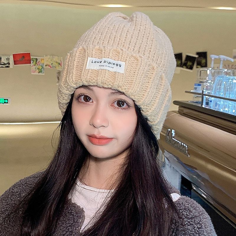 College Style Knitted Hat For Women With Warm Fleece For Winter Outdoor Activities