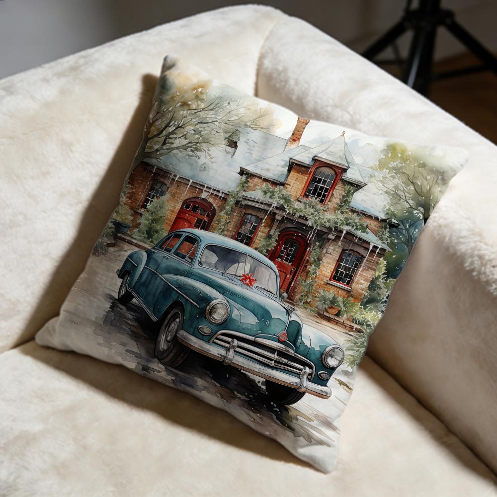 Watercolor Vintage Car Cushion Cover Soft Decorative Pillow Case Suitable for Bedroom Sofa Car Travel Use