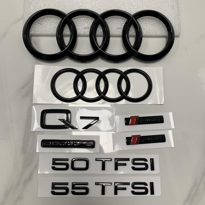 Audi Логотип Q7 с 4 кольцами ABS Черный 2010-2022 Автомобиль Капот Передняя решетка Задний багажник Эмблема Значок Наклейка Quattro Sline Q7 Аксессуар тюнинг