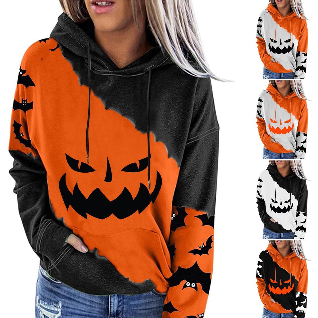 Women's Casual Fashion Halloween Print Long Sleeve Pullover Hoodies Sweatshirts