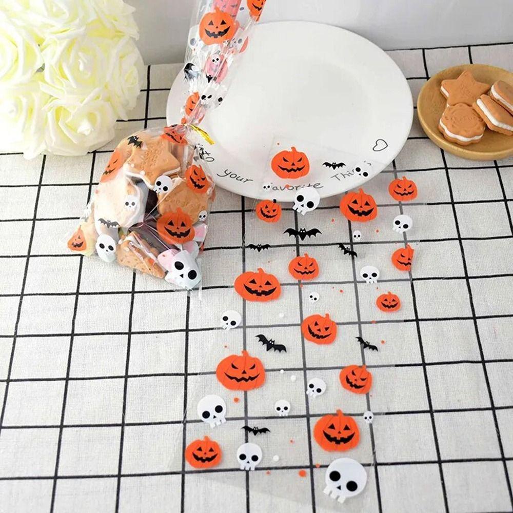 50pcs/pack Bat Pattern Dessert Packaging Bag With Ties Gift Bags Halloween Candy Bags Home