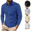 Мужские рубашки с длинным рукавом, повседневные футболки, однотонные топы на пуговицах с V-образным вырезом