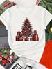(Asian Size) Print Merry Christmas O-neck Women's Top New Year T Clothing Tree Lovely Style Cute Short Sleeve T-shirts Fashion Holiday Graphic Tee