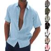 Мужская повседневная вязаная рубашка с воротником, облегающая, из хлопка и льна, с коротким рукавом