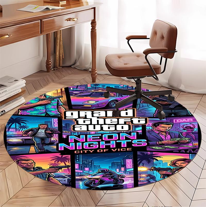 Круглый коврик с узором Grand Theft Auto VI, коврик для помещений/улицы, для пикника, игровой комнаты, спальни, офиса, гостиной, ковер для декора дома, подарок на день рождения