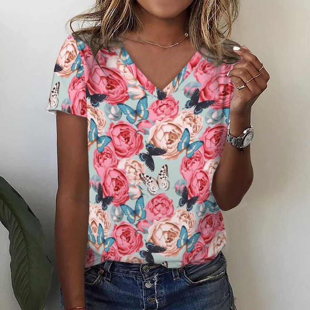 Модная футболка с 3D принтом подсолнечника и цветочным принтом, летние женские футболки с v-образным вырезом в стиле Харадзюку, уличная одежда больших размеров, футболки Y2k, верхняя женская одежда