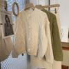 Korean Autumn Retro Thick Lazy Loose Short Round Neck Twisted Cable Knit Sweater Cardigan for Women