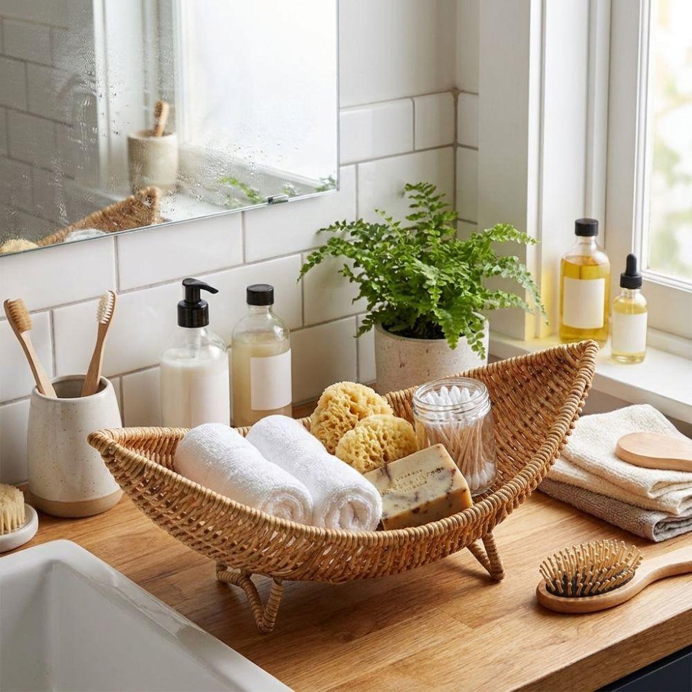 Large Capacity Plastic Hand-Woven Basket Hollow Drain Camping Tray Desktop Organizer Picnic Use