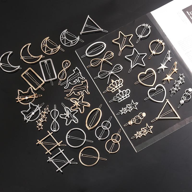 Simple Creative Metal Hair Clip Women Fashion Elegant Geometric Hairpins Round Star Hairgrip Barrette Headwear Hair Accessories