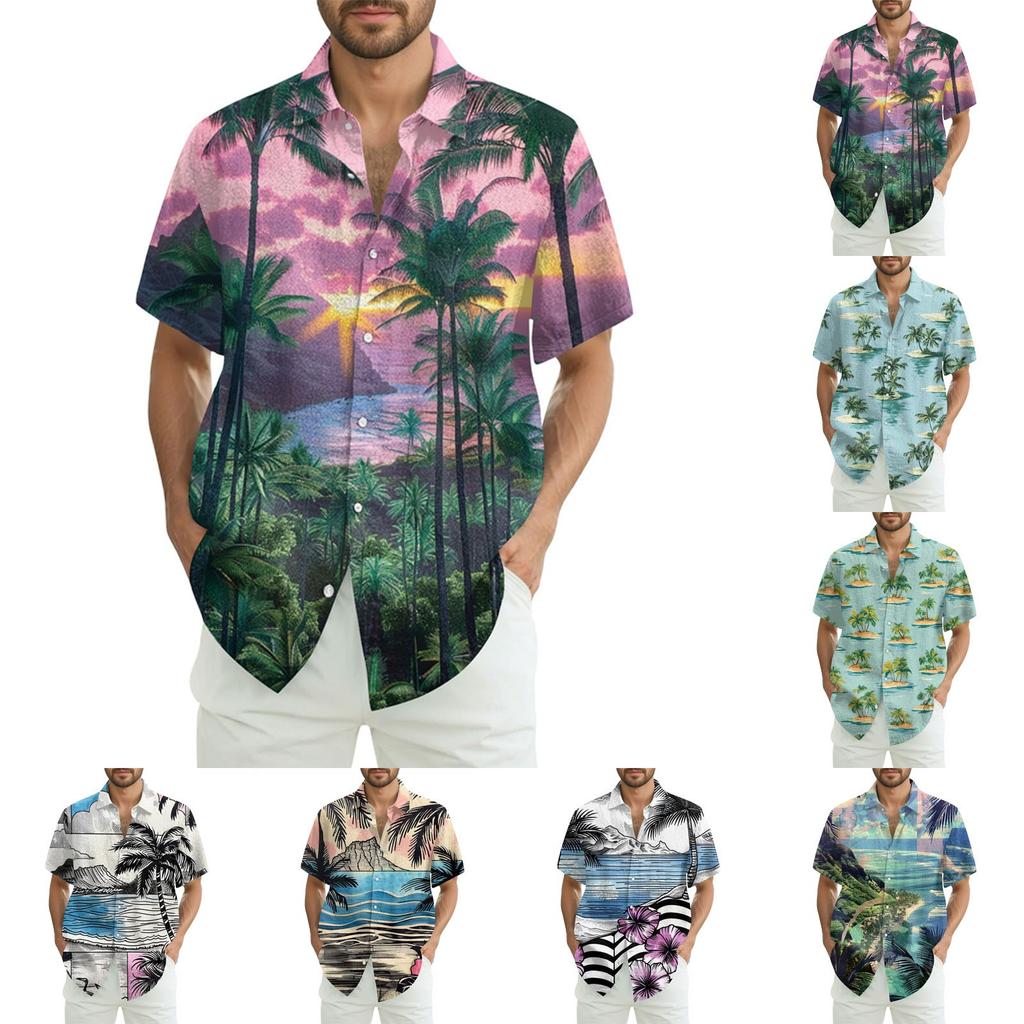 Men's Fashion Loose Hawaiian Printed Short Sleeve Beach Shirt