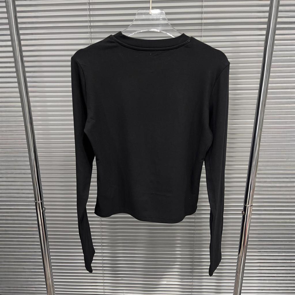 2025 Women's Black Rhinestone Round Neck Slimming T-shirt, Autumn/Winter Collection