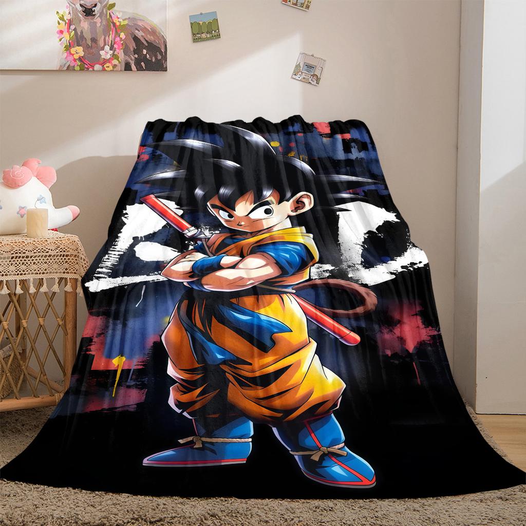 1PC Cartoon Son Goku Print Flannel Blanket, High quality All Seasons, Home Decor, Warmth and Comfort, Perfect for Christmas Gifts