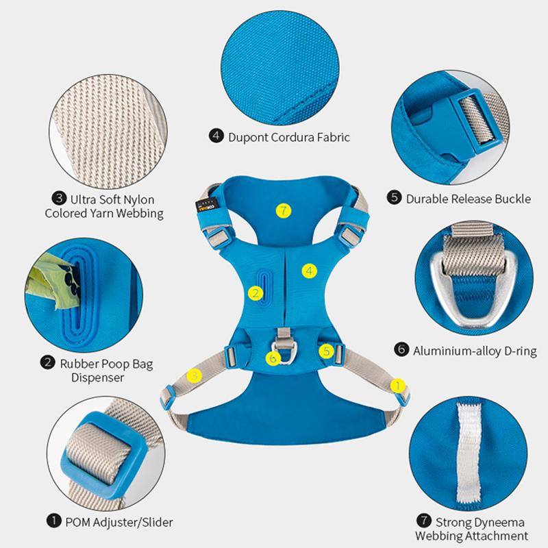 Шлейка для домашних животных Нейлоновая светоотражающая, не тянется Карман для собак Регулируемая, удобная, для управления, дрессировки, для прогулок, для щенков, аксессуары для собак