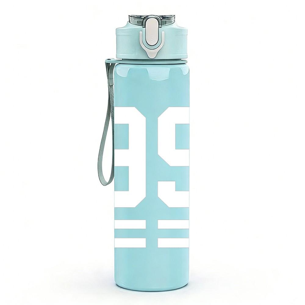 1PC White Number 99 Text Print 750ml Color Plastic Sports Water Bottle Leakproof Flip Straw Lid Suitable for Sports Office Home Use