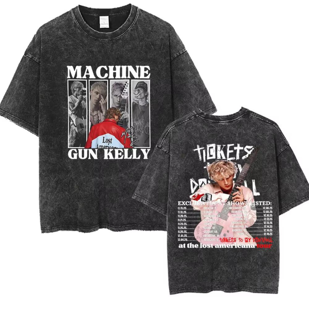 Vintage Washed Machine Gun Kelly T Shirt MGK Lost Americana Tour Fans Tshirts Men Women Punk Gothic Hip Hop Oversized Tees