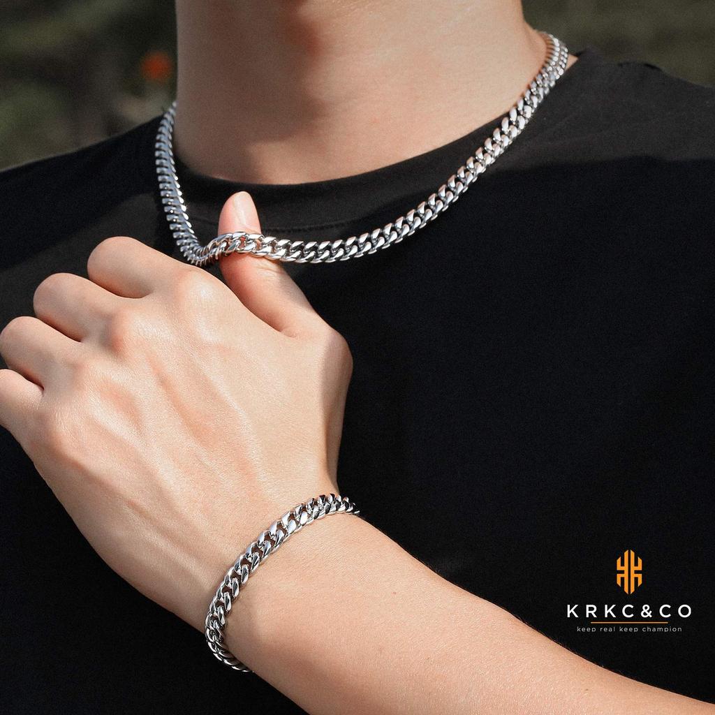 Комплект ожерелья и браслета Kihei Ширина 8 мм Цепь Miami Cuban 18 кг Kihei Cut Аксессуары Подарок на день рождения Рождество KRKC&CO Мужской 4-сторонний