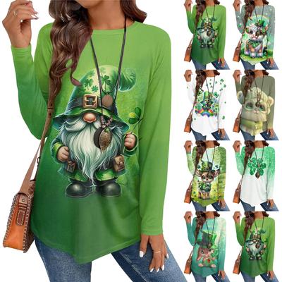 Женская повседневная футболка большого размера с длинными рукавами и круглым вырезом, винтажный этнический принт, топ-пуловер