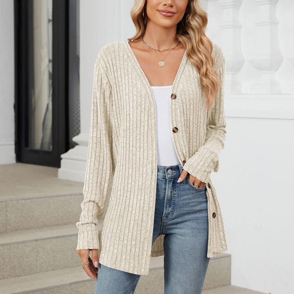 Women's Fashionable Casual Solid Color Long Sleeved Loose Button Cardigan Jacket