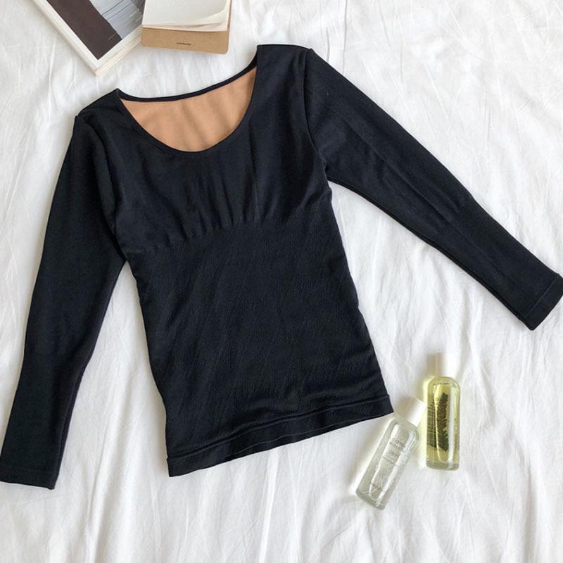 Комплект женского термобелья: Топ из бархата с длинными рукавами и круглым вырезом