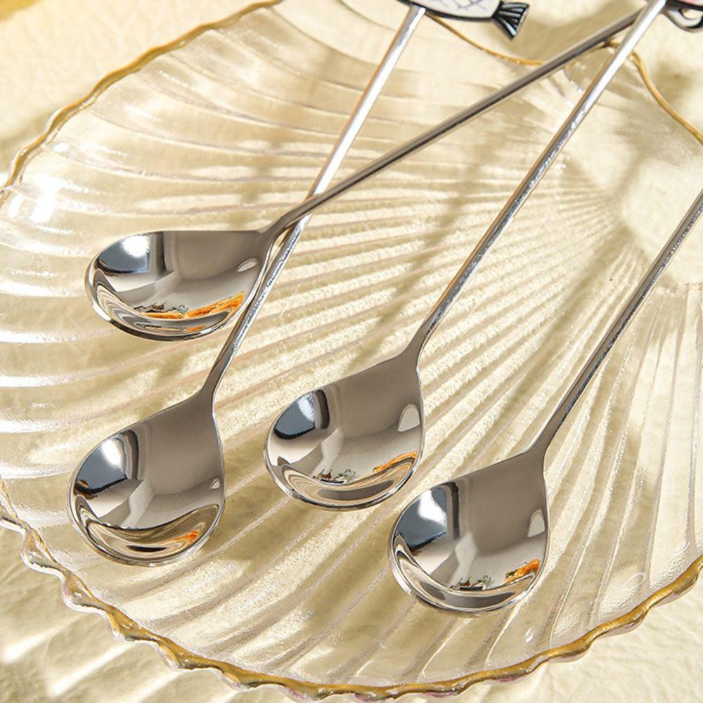 Polished Stirring Spoon Japanese Korean Style Teaspoon Scoop Cat Fish Stainless Steel Spoon Gifts