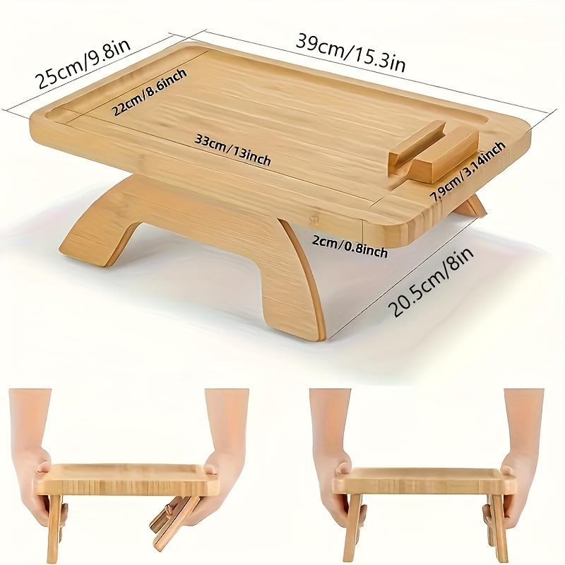 1pc Non-slip Bamboo Wood Sofa Tray, Bamboo Sofa Gripper Table for Wide Sofa Arms, Foldable Sofa Tray with 360° Swivel Mobile Phone Holder