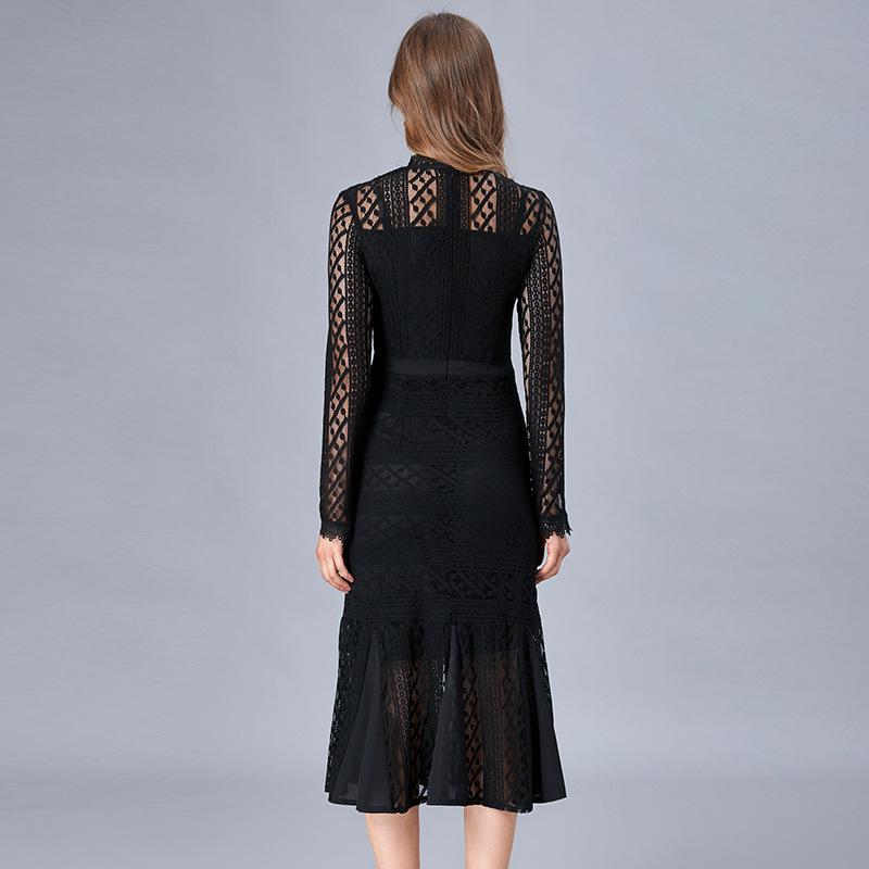 Платье Platycodon Slim Fit Black Fishtail Long Dress для больших размеров - Европейская и американская коллекция Весна/Осень