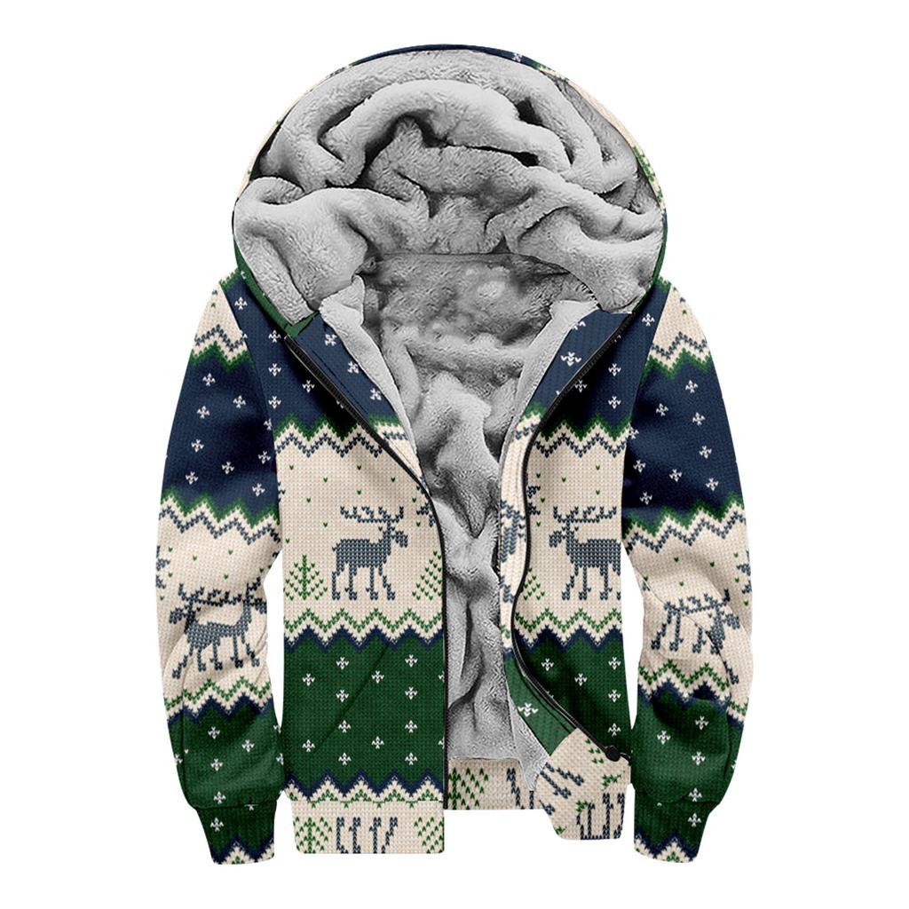 Men's Personalized Casual Printing Long Sleeve Zipper Sweater Thick Cotton Suit Winter