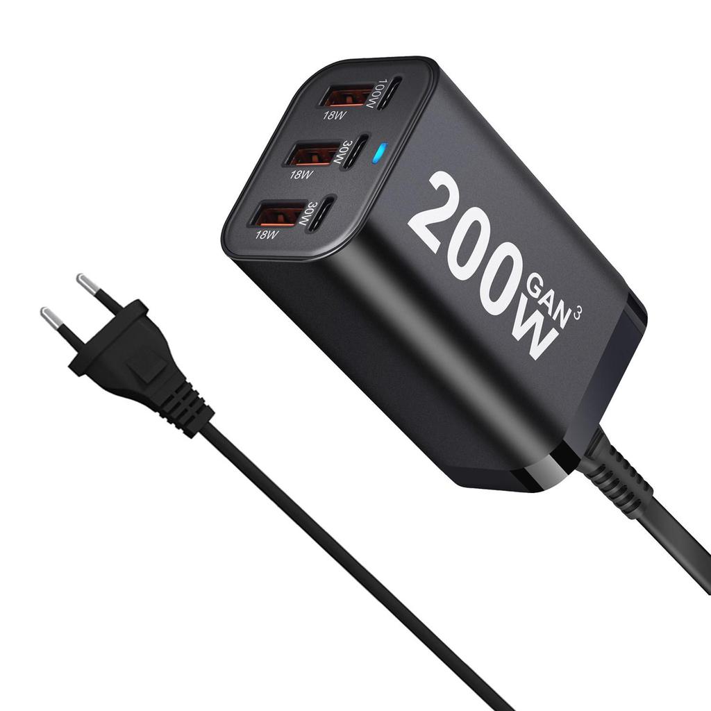 200 Вт GaN PD Зарядное устройство: Многопортовый настольный power bank и адаптер 3A3C