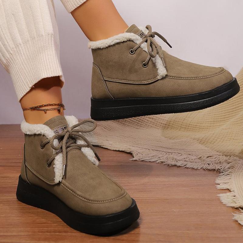 Модные Ретро Флисовые Толстые Теплые Ботильоны Женские На Шнуровке Платформа Снежные Ботинки Женские Зимние Из ПУ Кожи Короткие Плюшевые Ботильоны Женские