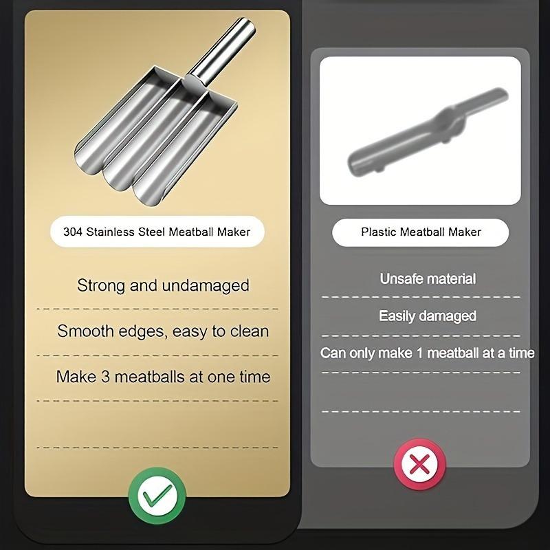 1pc Stainless Steel Non-stick Triple Meatball Maker - Perfect for RV Kitchens, Food-Safe