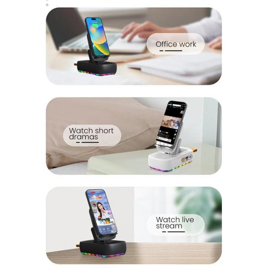 Подставка для сотового телефона с Bluetooth-совместимым динамиком, светодиодной подсветкой, складная вращающаяся настольная подставка, беспроводной динамик с картой памяти TF для планшетов Samsung