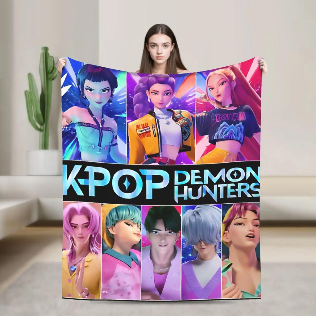 Huntrix Saja Boys KPop Demon Hunters Blanket Plush Vintage Warm Throw Blanket for Home Autumn/Winter