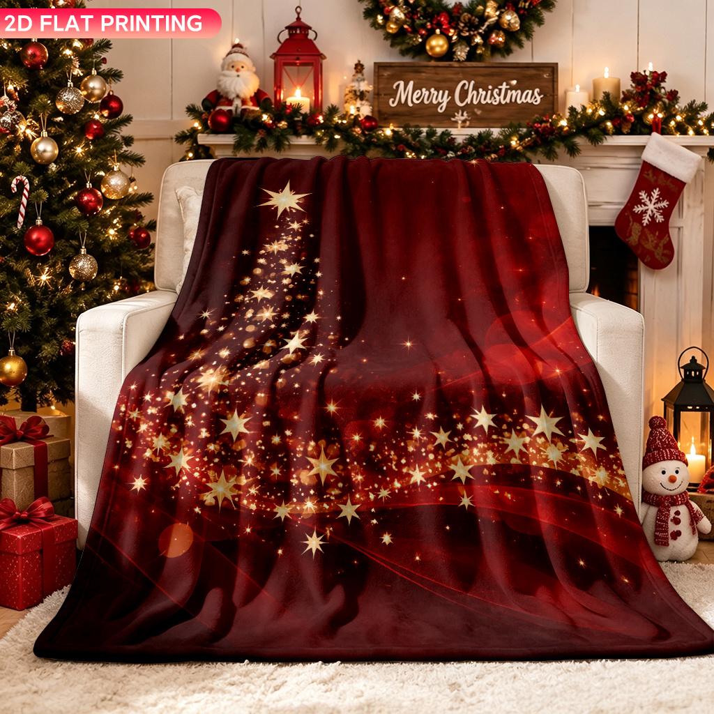 Blanket 1pc Sparkling Stars Form Tree 2D-Printed Flannel Throw Blanket-Soft And Cozy Suitable for Use on The Sofa While Traveling