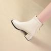 Coarse heel square head short boots, thick sole heightened white velvet small short boots for women's 2025 autumn and winter new Korean version versat